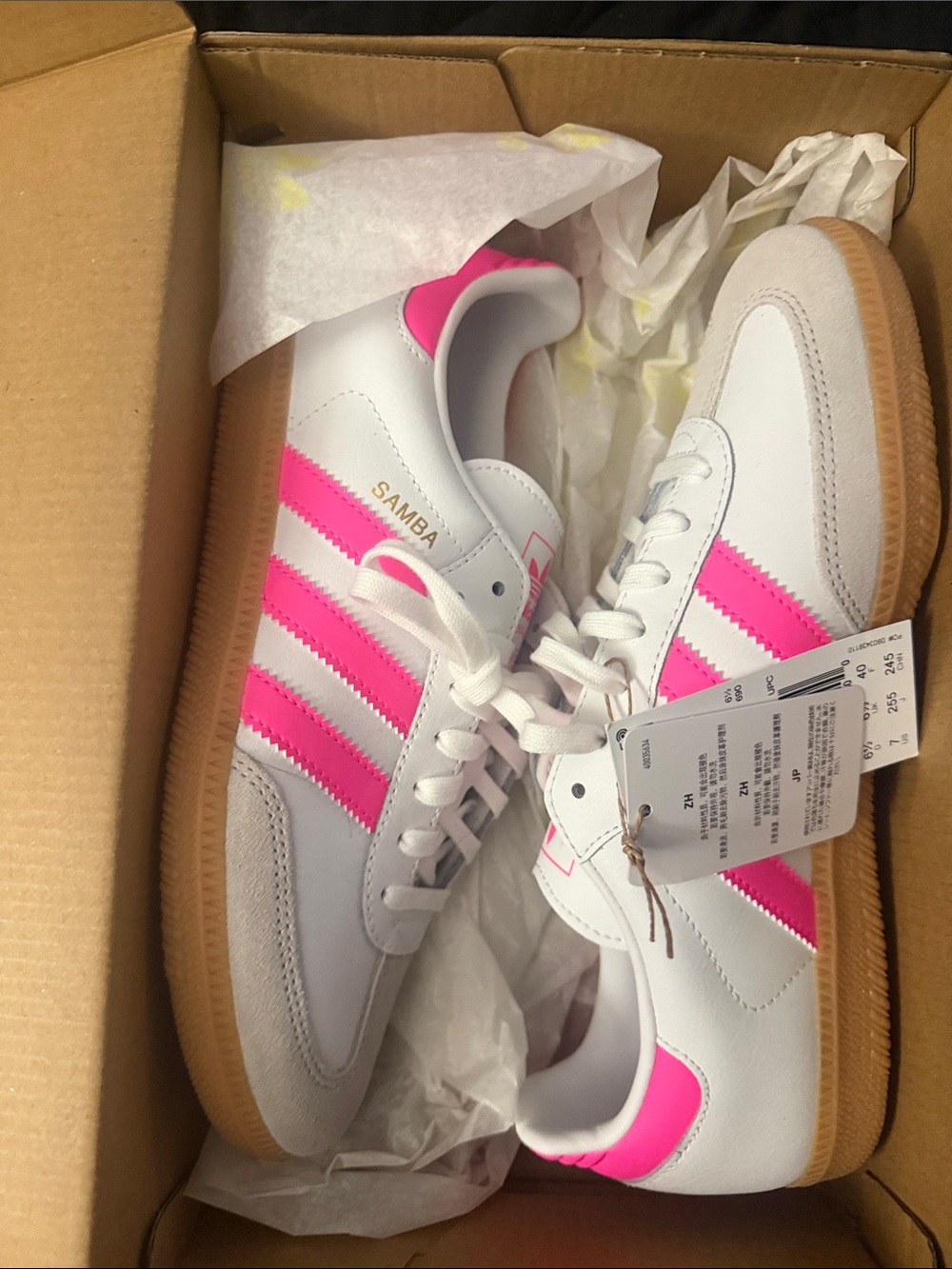 adidas Samba Women’s White & Hot Pink Leather Sneakers - Picture 6 of 6